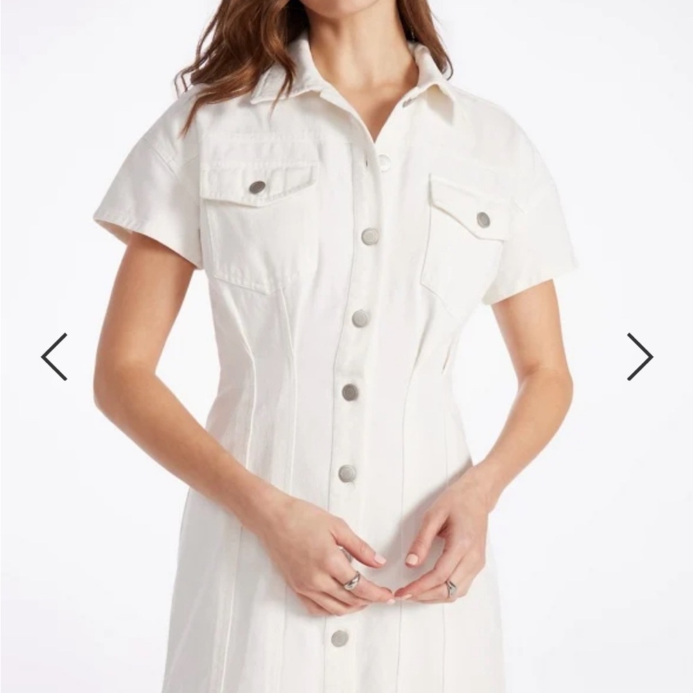 White denim button up dress